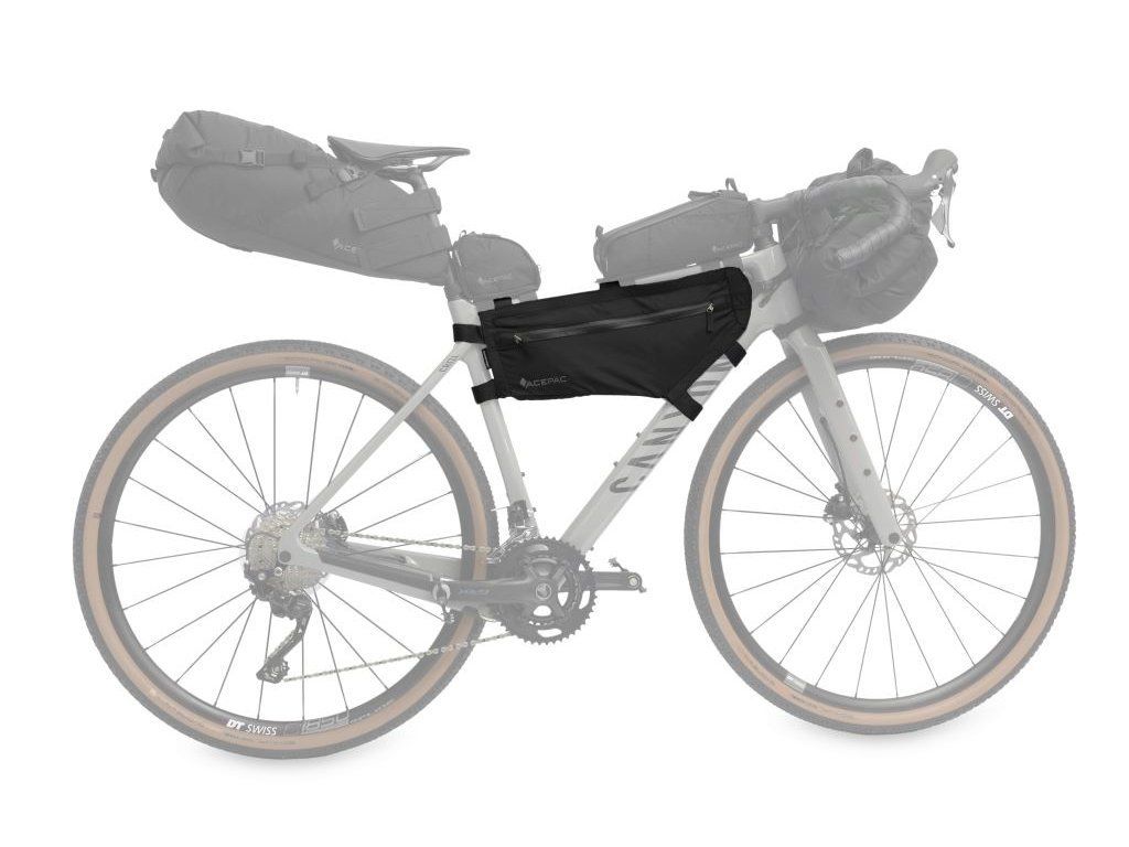Acepac Zip Frame Bag M MKIII mounted inside the frame as part of a bikepacking setup